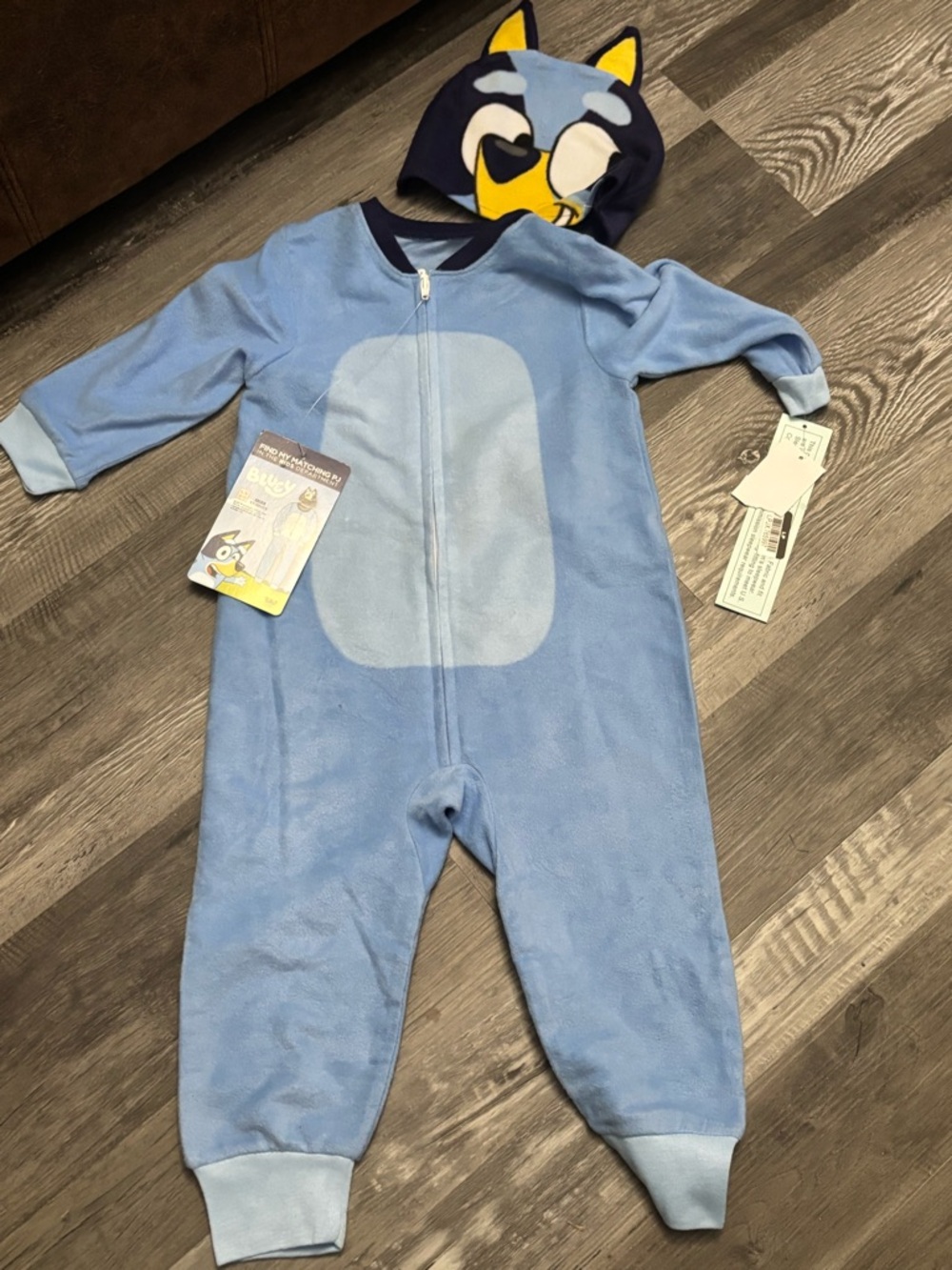 Blue Character Hooded Kids Fleece One-Piece Footie